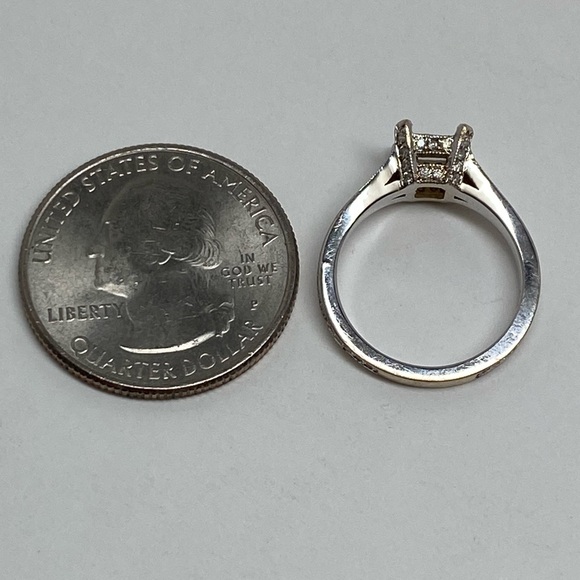 18K White Gold Natural Diamond Princess Cut Semi Mount Engagement Ring Fits 5mm - Picture 11 of 16